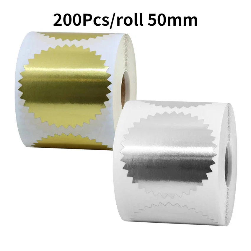 

200Pcs/roll 50mm Silver Gold Embosser Sticker for Embossing Stamp, Customize Blank Embosser Seal labels DIY Invitation Card