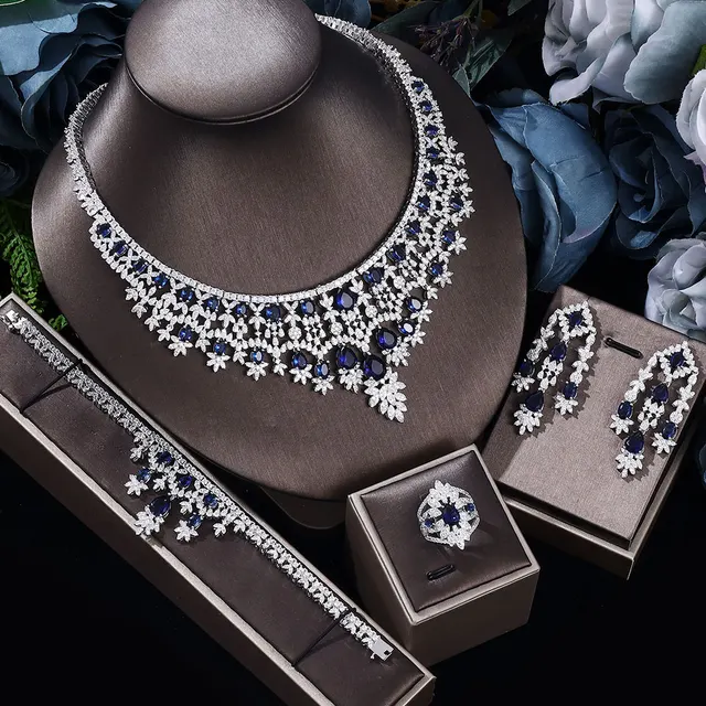 2022 New 4-piece suit Cubic Zirconia Bride Jewelry Set Women's Party, Deluxe Dubai Crystal Wedding Jewelry Set 3