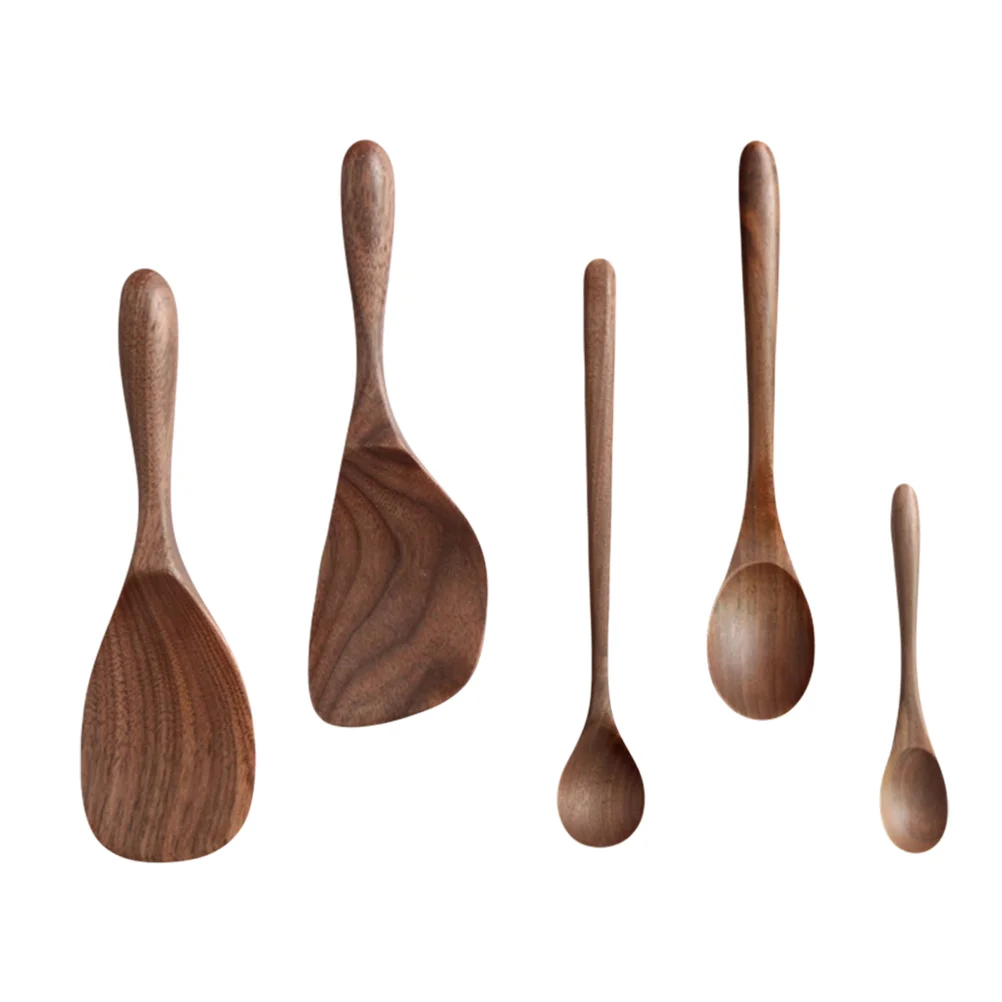 

5pcs/set Black Walnut Coffee Honey Spoons Wooden Soup Rice Spoon Tableware