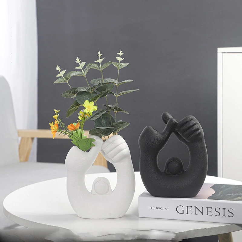 

Ceramic Flower Vase Plant Planters Flower Pot Desktop Decors Gesture Statue for Living Room Bedroom Wedding Party Home Decor