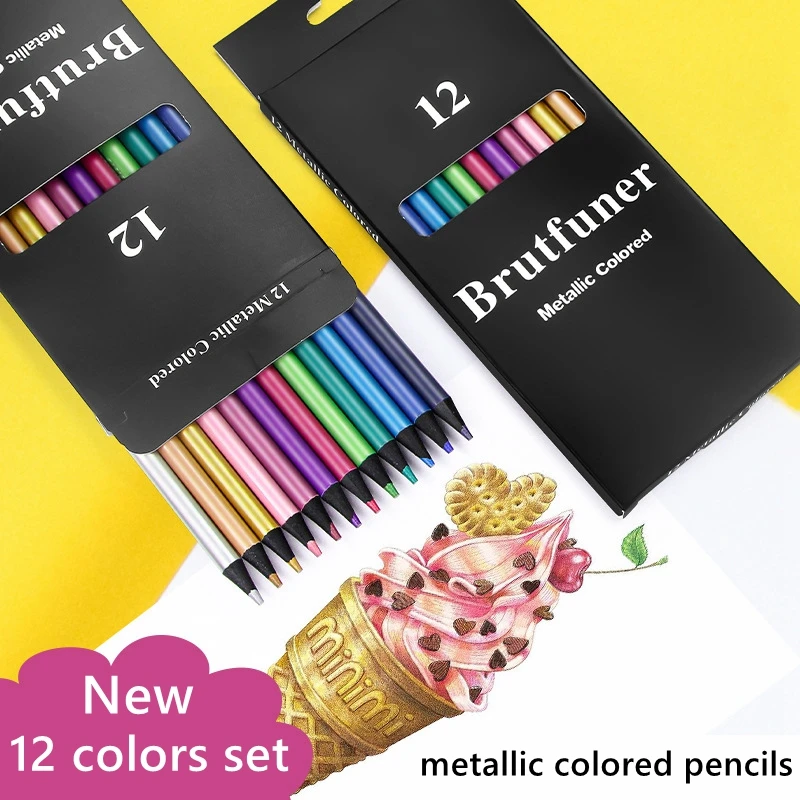 Haile 12 Colors Metallic Pencil Drawing Pencil Sketching Pencil Set Painting Colored Pencils For School Student Art Supplies
