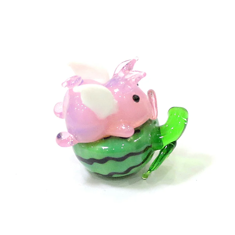 

Creative Cute Pink Glass Pig Mini Figurine Standing On Watermelon Japan Style Cartoon Tiny Animal Ornament Xmas Decor Kids Gifts