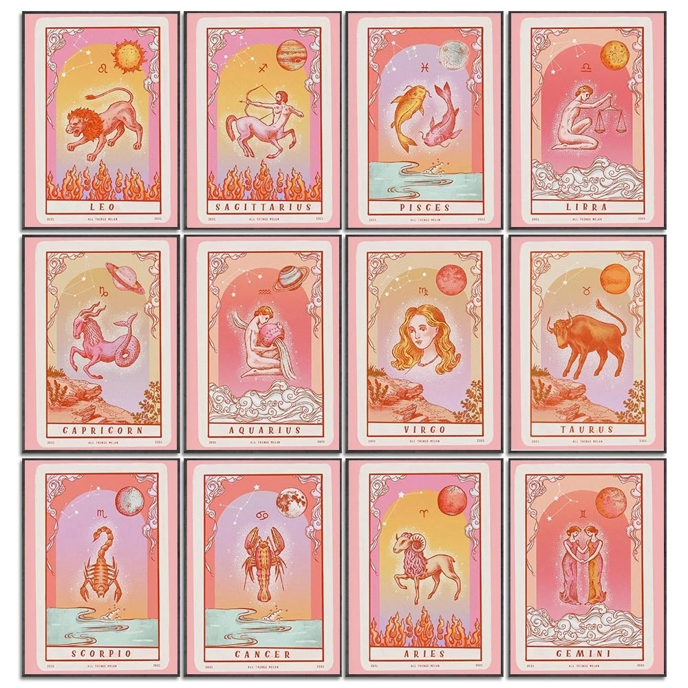 

Constellation Posters And Prints Libra Leo Pisce Taurus Cat Wall Art Canvas Painting Nordic Kids Bedroom Home Decoration Picture