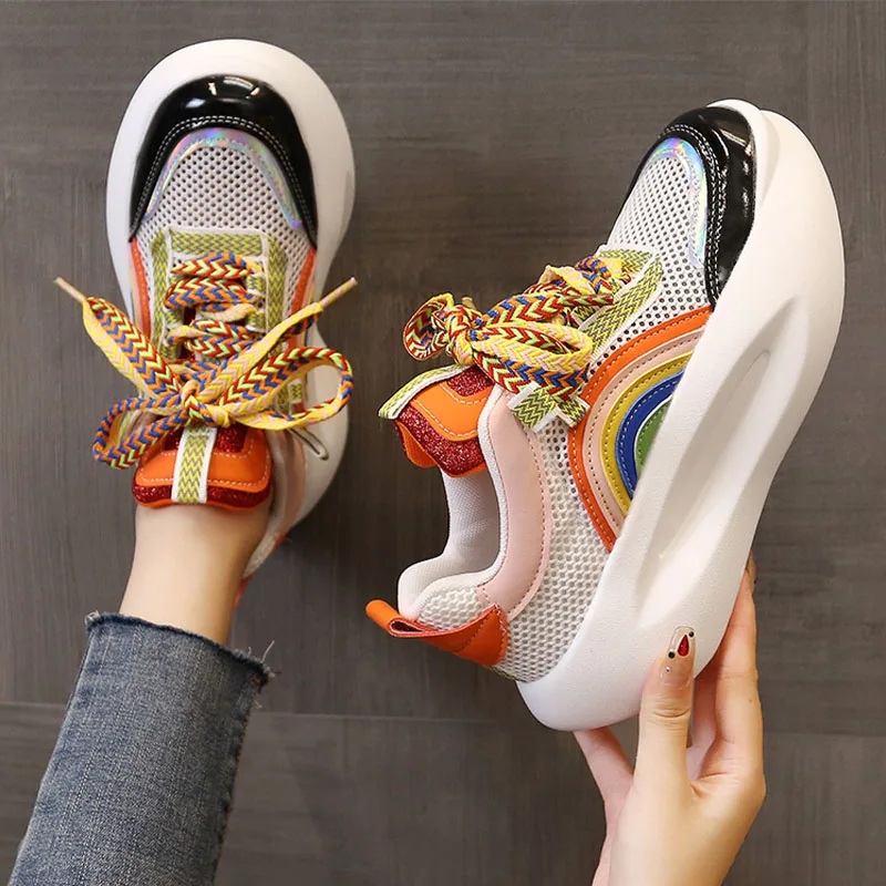 

Women Mesh Sport Shoes Flats Casual Shoes 2022 New Autumn Sneakers Breathable Fashion Platform Running Shoes Vulcanize Shoes