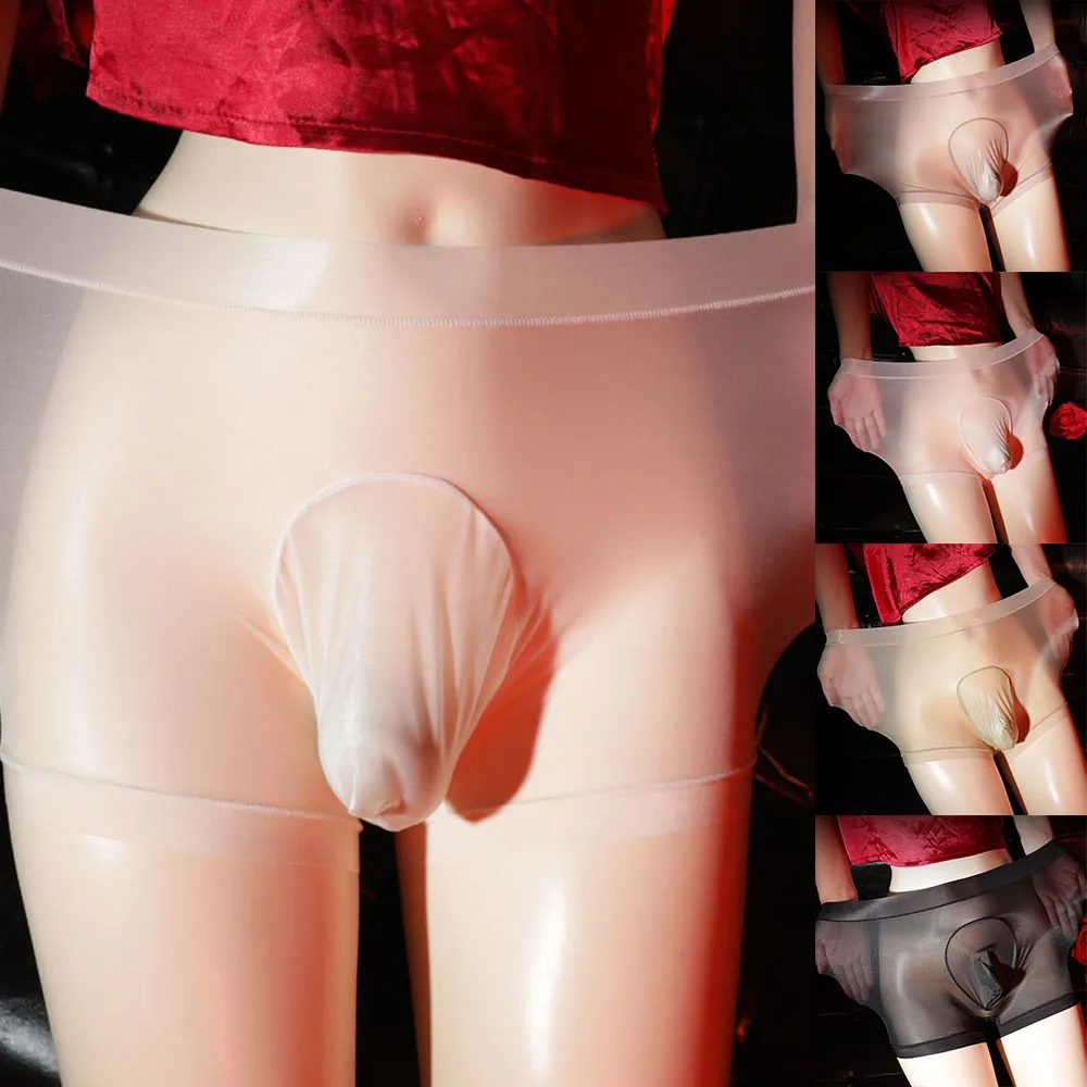 Сексуальные прозрачные длинные дышащие трусы-шорты с карманом для выпуклости