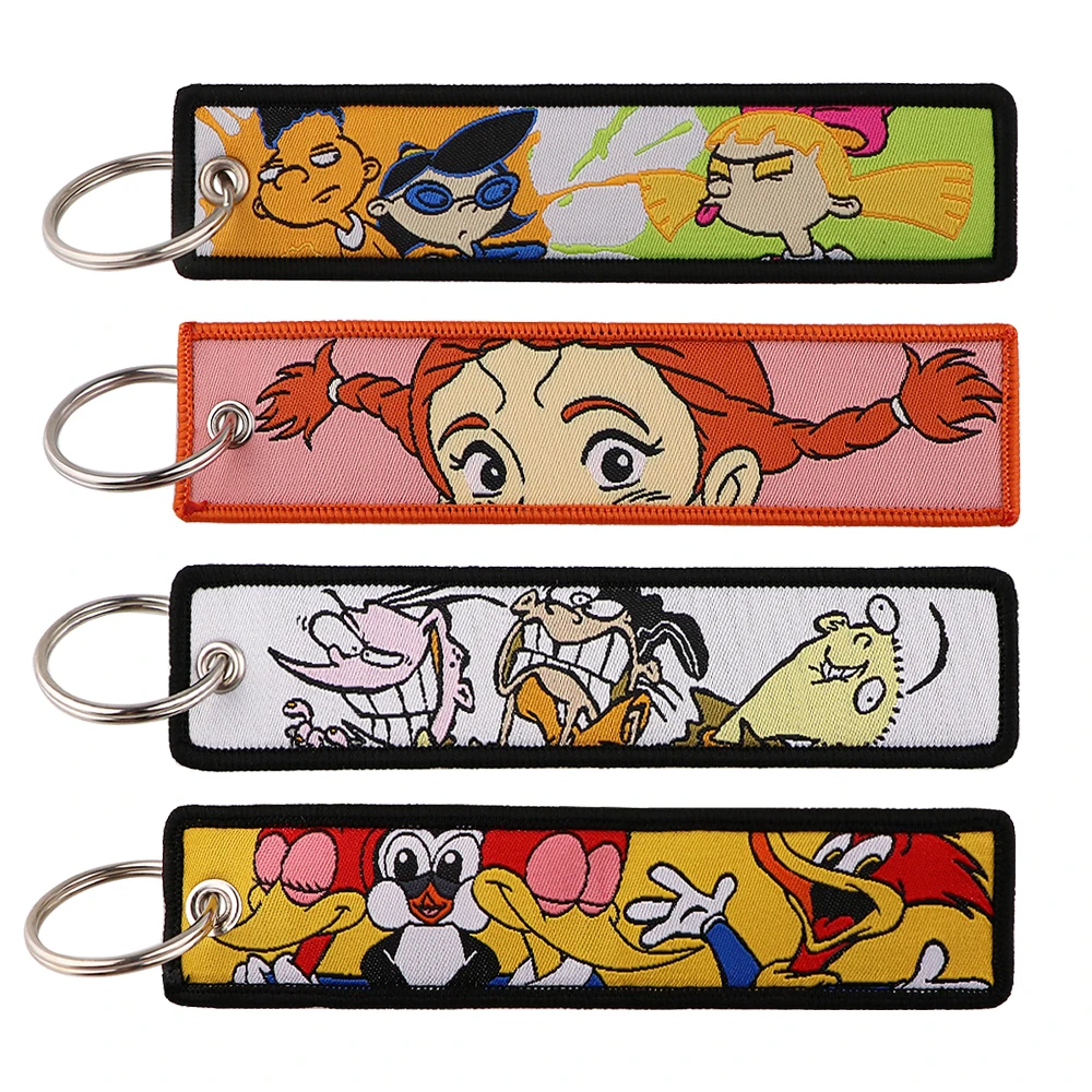 

Funny Cartoon Embroidered Keys Tag Jet Tag Keychains for Motorcycles Cars Backpack Fashion Key Rings Gifts Accessories