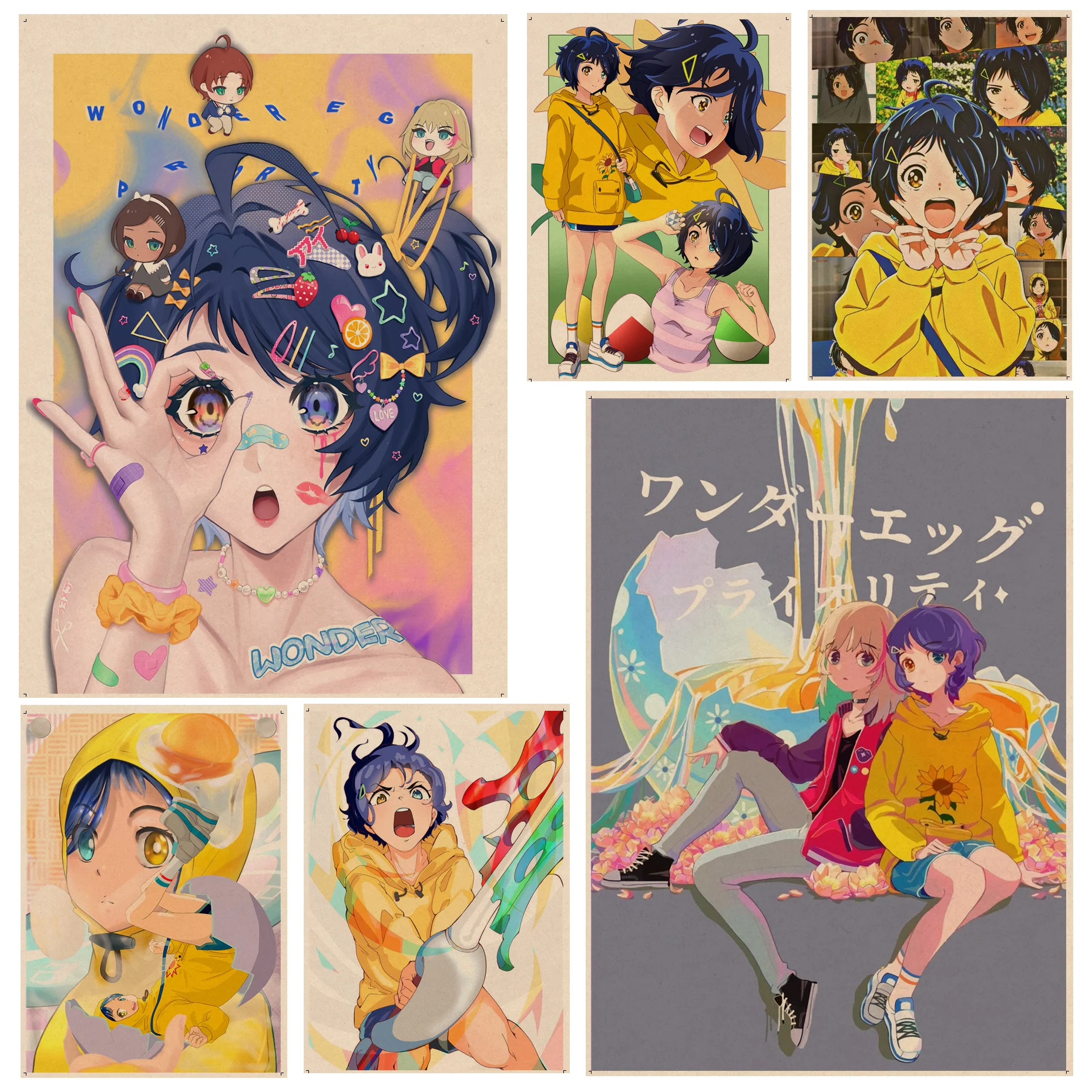 

Hot Anime Wonder Egg Priority Retro Kraft Paper Poster Kraft Paper Sticker Home Bar Cafe Aesthetic Art Wall Painting