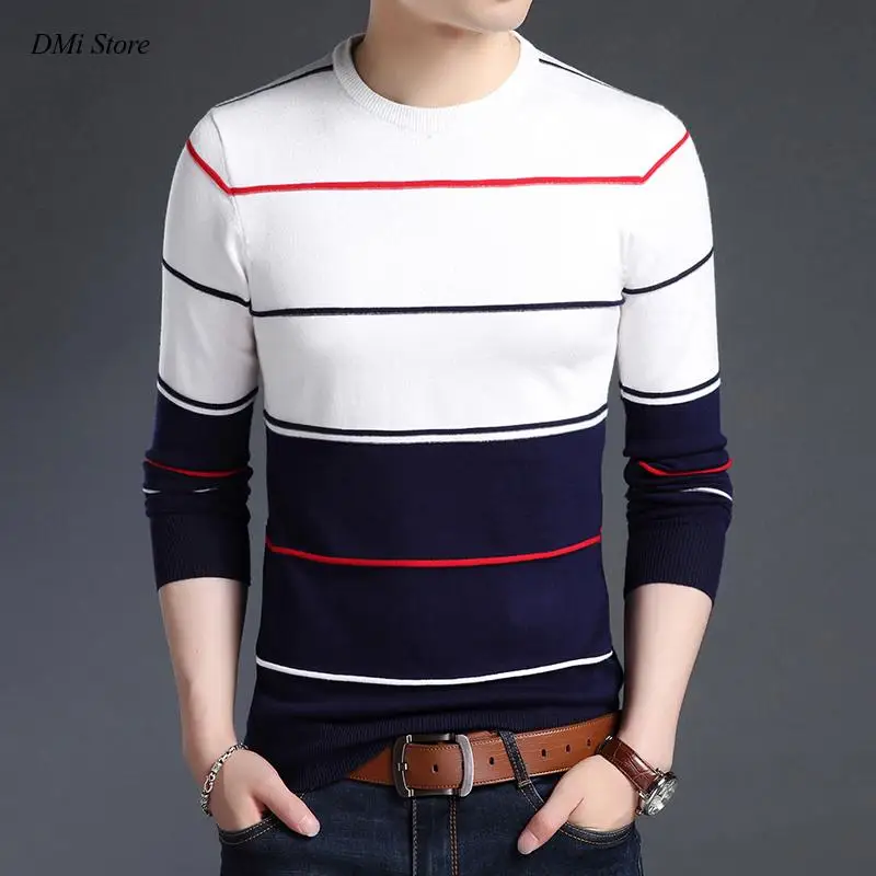 DIMI Slim Fit Jumpers Knitred Woolen Autumn Korean Style Casual Men Clothes New Fashion Brand Sweater Mens Pullover Striped