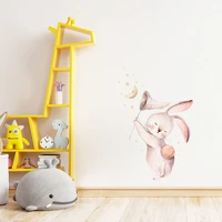 cute animals rabbits star moon wall sticker children kids room home decoration living room bedroom wallpaper removable stickers