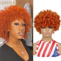 fluffy kinky curly orang wig for black women synthetic afro curly ginger wig 8inch short deep curly hair wig with bangs peruca