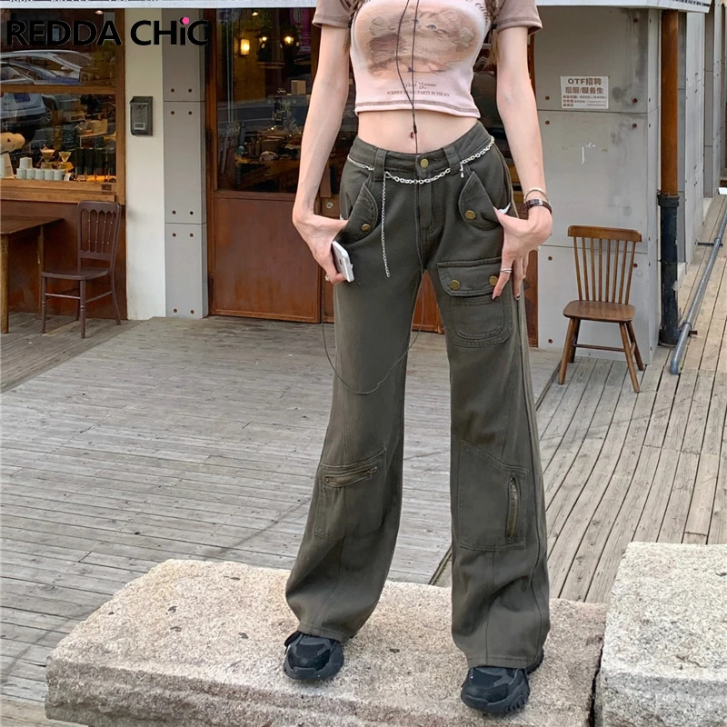 

ReddaChic Acubi Fashion Y2k Jeans Low Rise Flare Streetwear Korean Fashion Cargo Pants for Women Trousers 90's Vintage Clothes