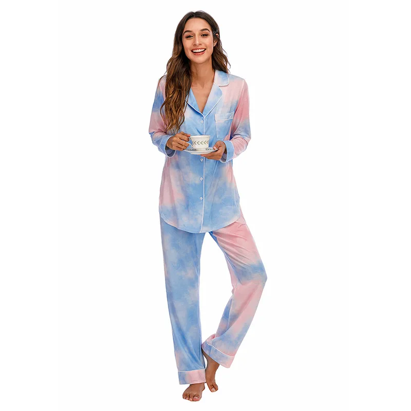 Autumn and Winter New Women's Pajamas Tie-dye Long-sleeved Casual Home Wear Fashion Pajama Set Pijamas Women Sleepwear