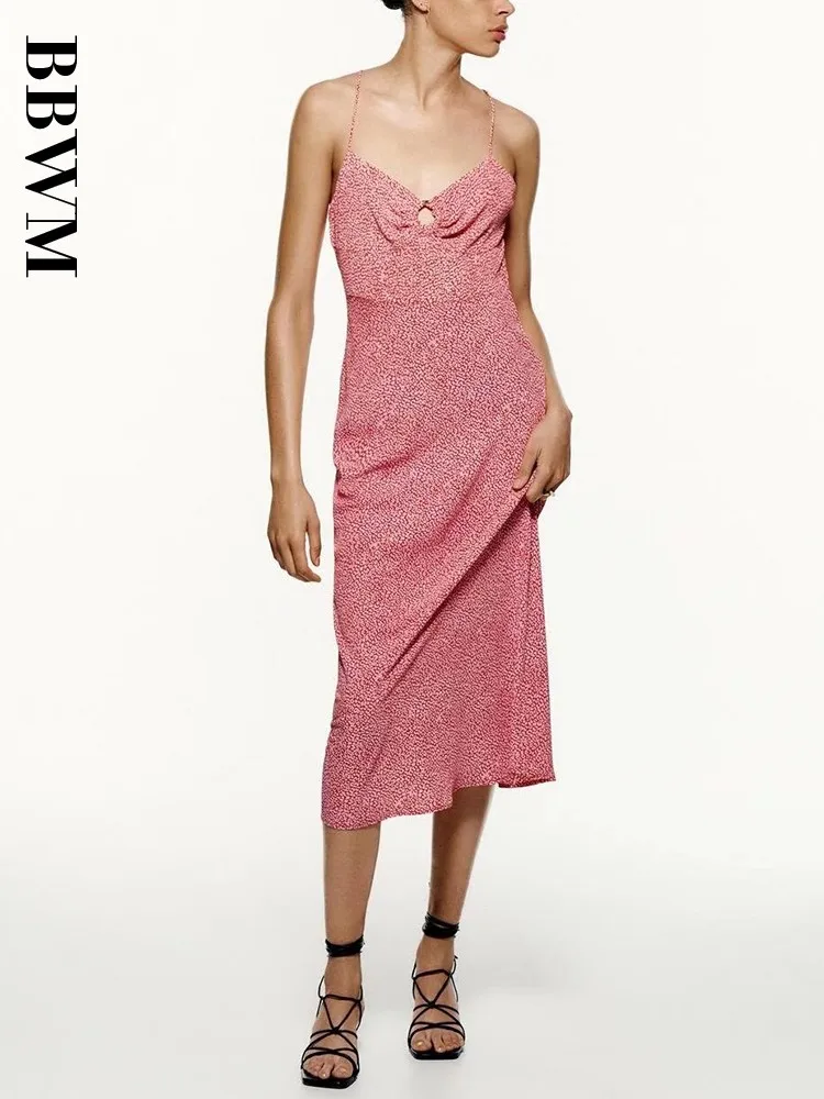 Женское платье на бретельках винтажное миди с открытой спиной и V-образным