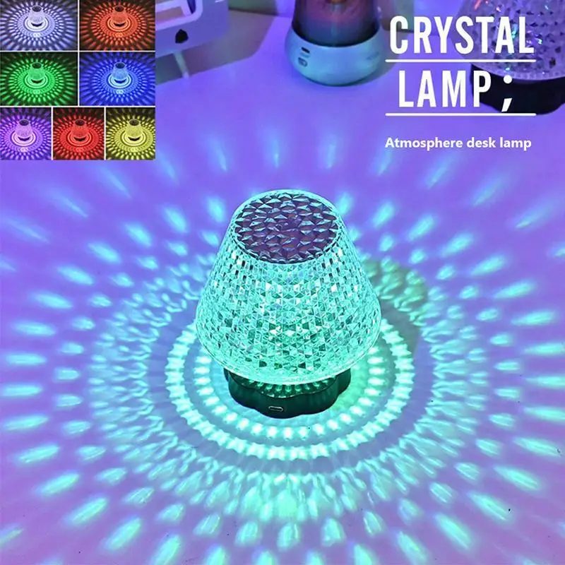 

LED Crystal Table Lamp 3/16 Colors Touch Remote Romantic Diamond Projector Atmosphere Lamps Bedroom Bedside Decor Night Light