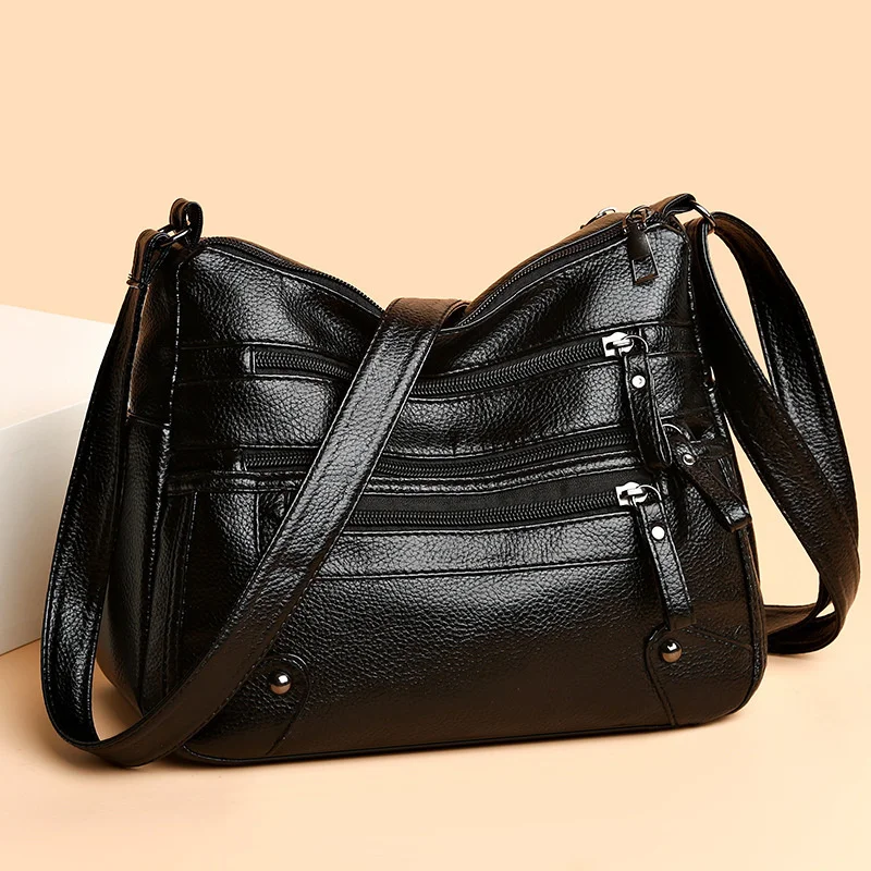 2022 new style atmospheric middle-aged women's bag mother-in-law's bag multi-layer soft leather Single Shoulder Messenger Bag