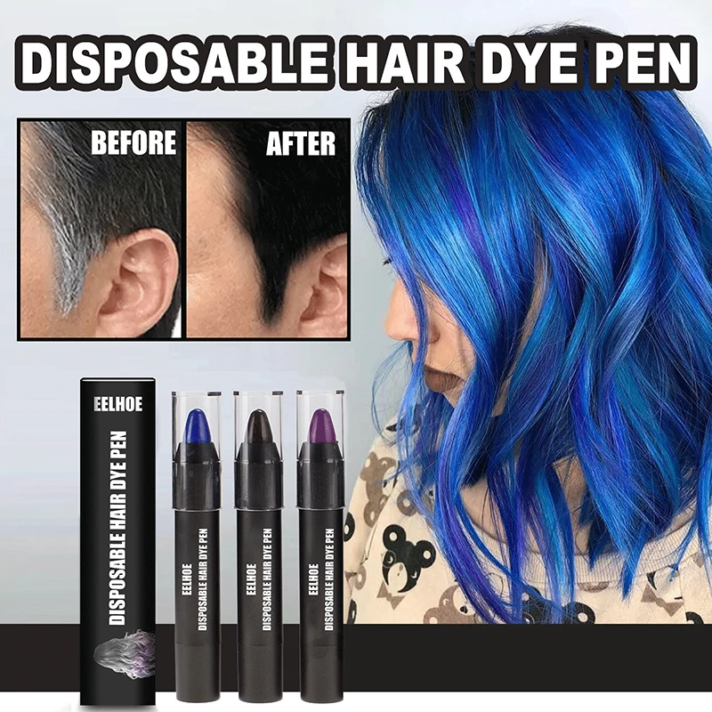 

Instant Coloring Stick Washable Hair Dye Pen Hair Root Cover Temporary Non-Greasy Party Makeup DIY Hairstyle Purple Blue Brown