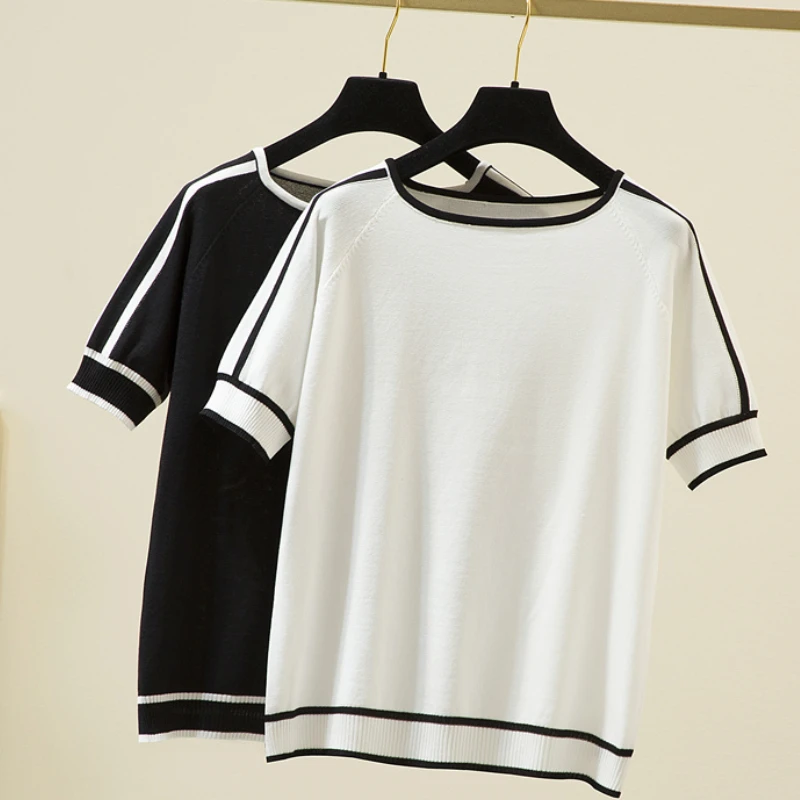 

Летняя Блузка 2023, женские рубашки, трикотажная рубашка, женские топы с коротким рукавом, женская одежда, тонкая полосатая Модная рубашка для...