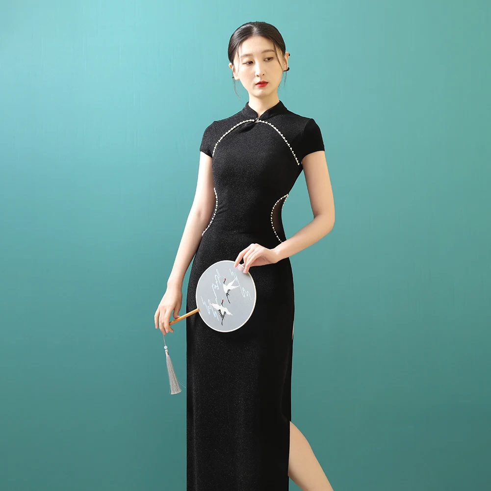 Женское китайское платье-Ципао с воротником-стойкой облегающее платье коротким