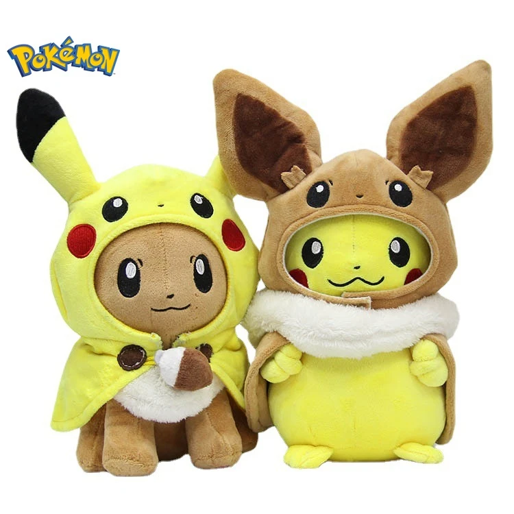 

TAKARA TOMY Pokemon Plush Toys Pikachu Cosplay Eevee 30cm Plush Stuffed Dolls Eevee with Cloak Cos Pikachu Toy Kids Gift