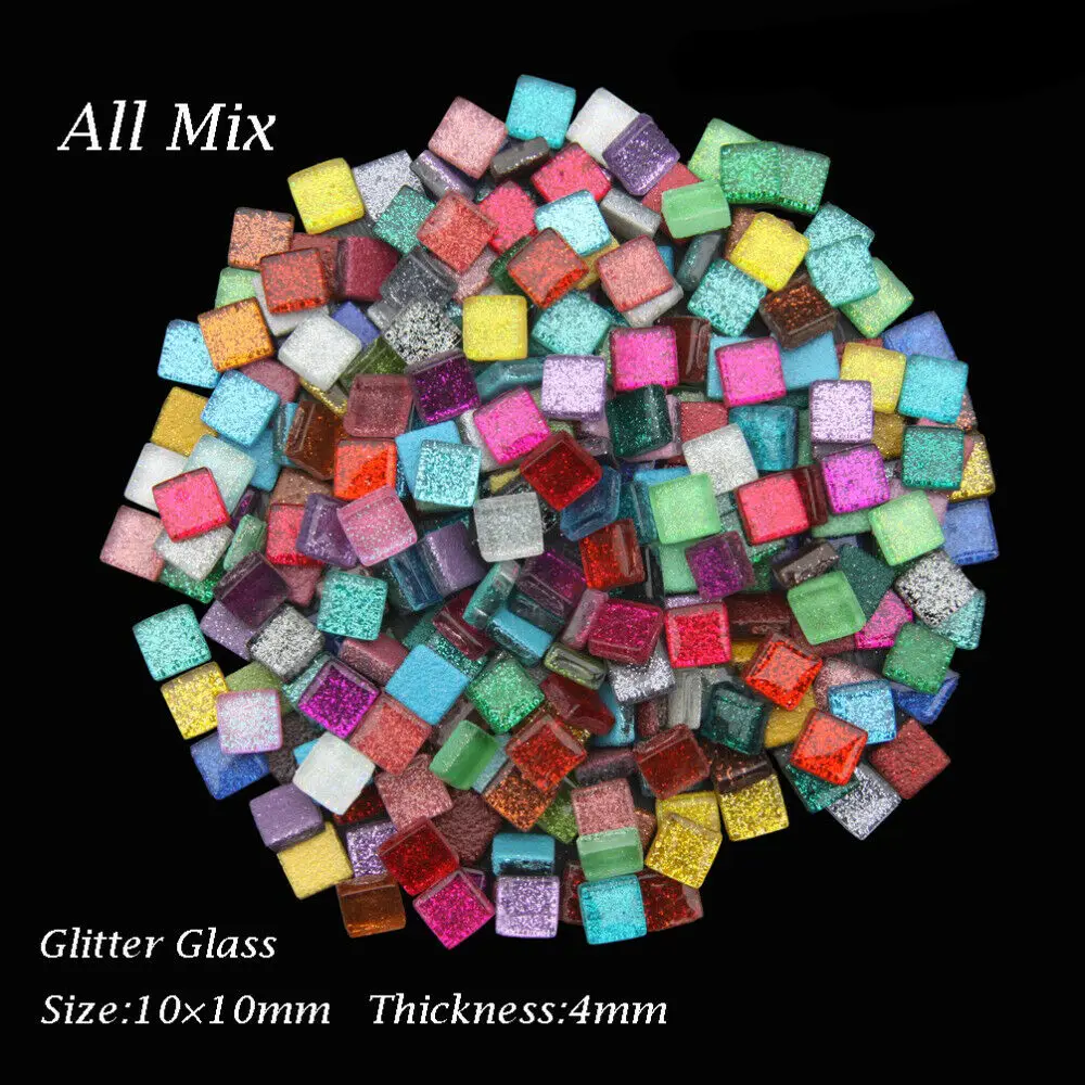 

200g/205pcs 10mm Square Glitter Glass DIY Mosaic Loose Crystal Mosaic Tile
