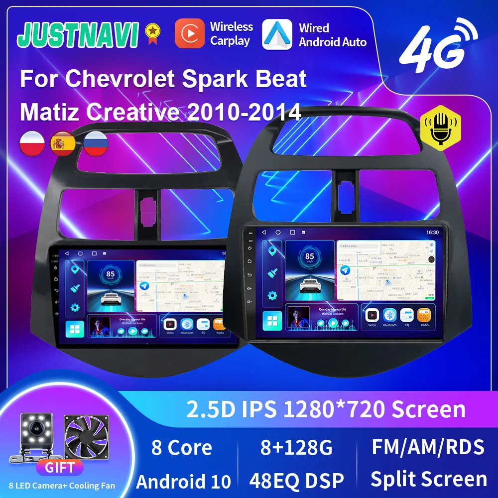 JUSTNAVI Android10 IPS Car Radio For Chevrolet Spark Beat Matiz Creative 2010-2014 Navigation GPS Multimedia Video Player 8G128G