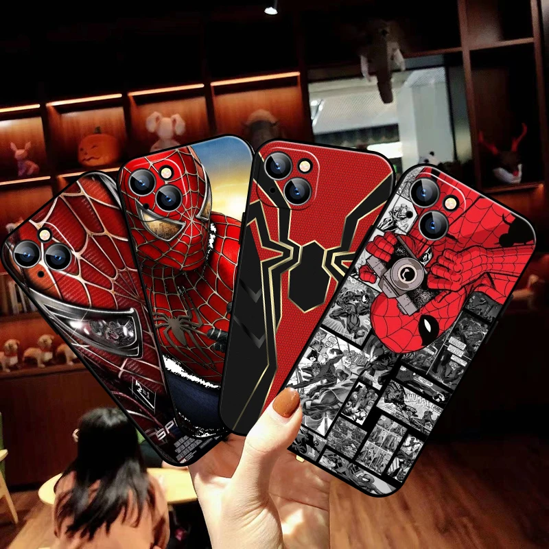 

MARVEL Spider-Man Phone Case For Funda iPhone 11 12 13 Pro Max Mini X XR XS Max SE 2020 6 6s 7 8 Plus Soft Back Celular Coque