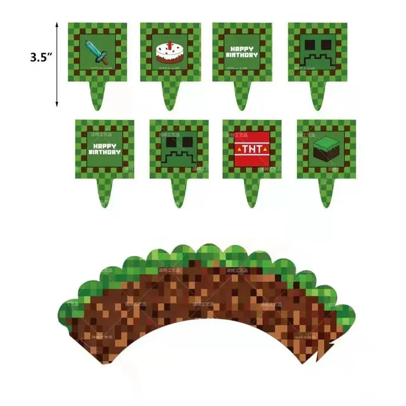 Фото 24 шт. бумажных формочек для выпечки в стиле Minecraft с изображением крипера, формочки для кексов, формочки для конфет, бумажные формочки для десертов, подарок на день рождения или для вечеринки. №1