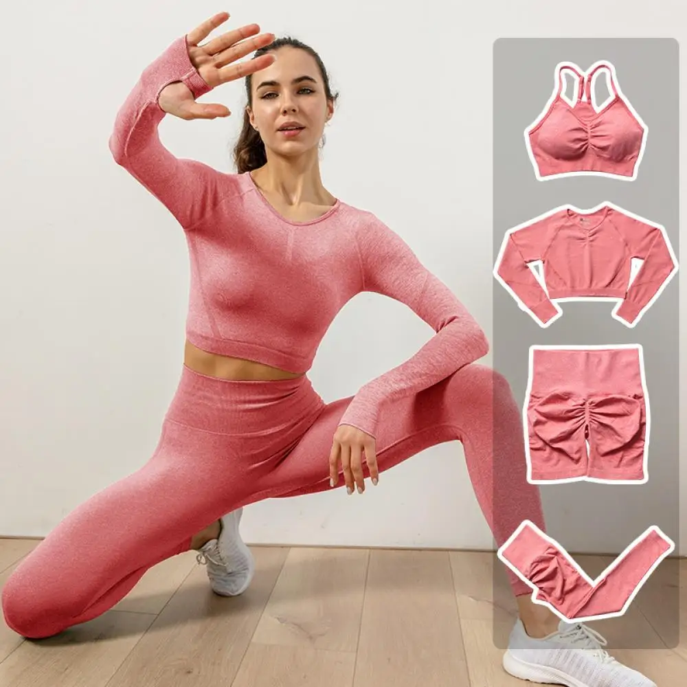 Комплект для йоги 2/4 шт. Женский комплект спортзала бесшовный спортивный костюм