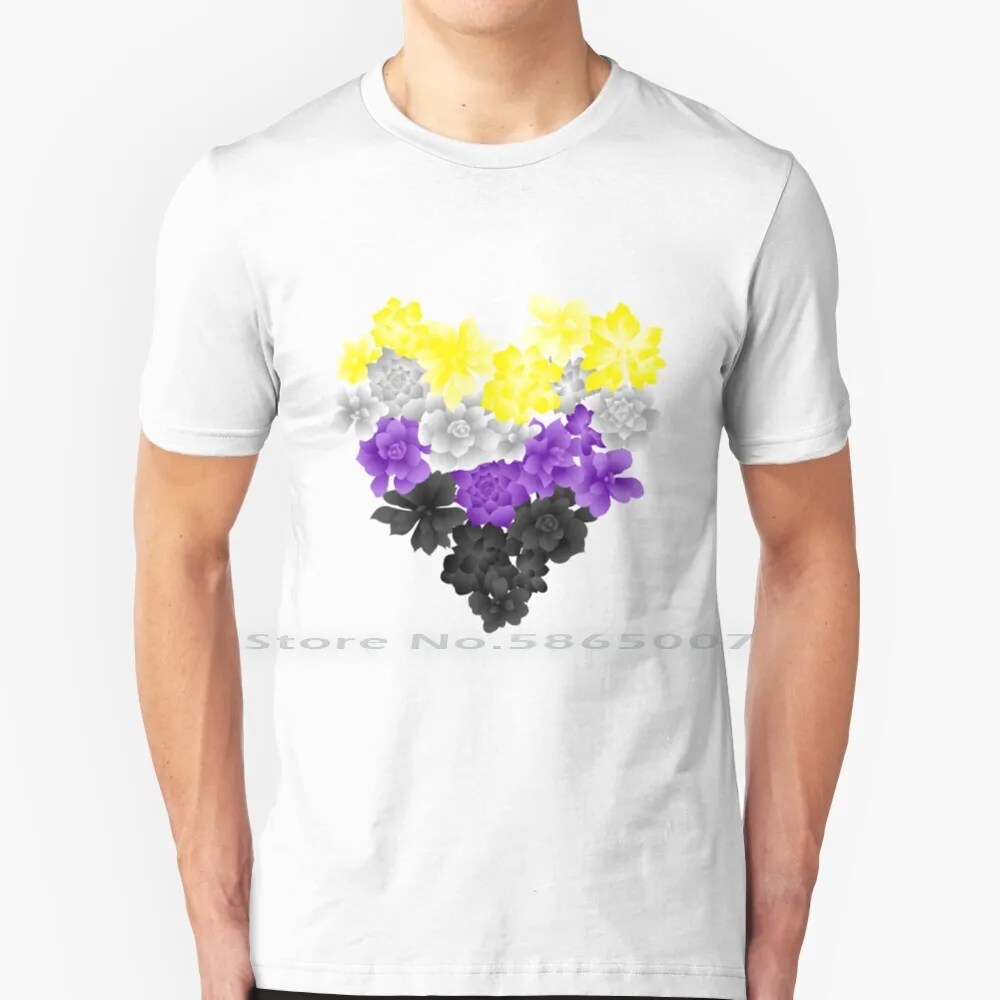 

Banded Non-Binary Succulent Heart T Shirt 100% Cotton Succulents Cactus Cacti Plants Lgbtqa Lgbtqia June Pride Month Hearts