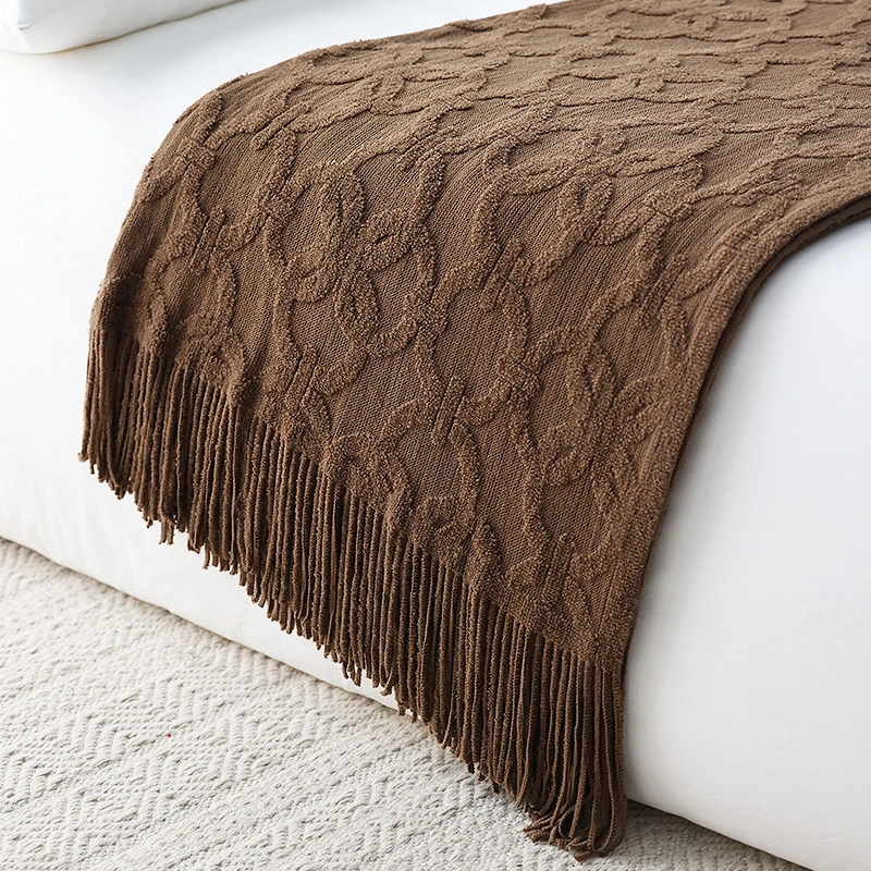 

Throw Blanket Textured Cozy & Lightweight with Tassels Home Decorative Knit Throw Blankets for Couch Bed Sofa Travel All Seasons
