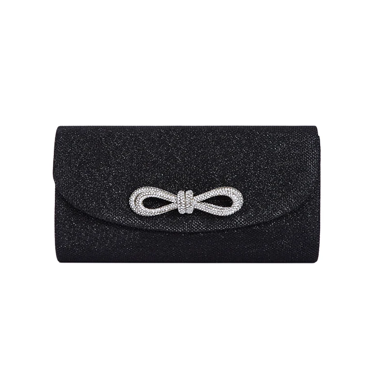 

Women's Evening Bag Black Clutch Bag Horizontal Square Magnetic Buckle Mobile Phone Bag with Rhinestone Bow Chain Shoulder Bag