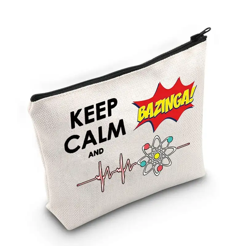 

Bang TV Show Cosmetic Make Up Bag Bag Leonard and Sheldon Fans Inspired Gift Keep Calm and Bazinga Makeup Zipper Pouch Bag For W