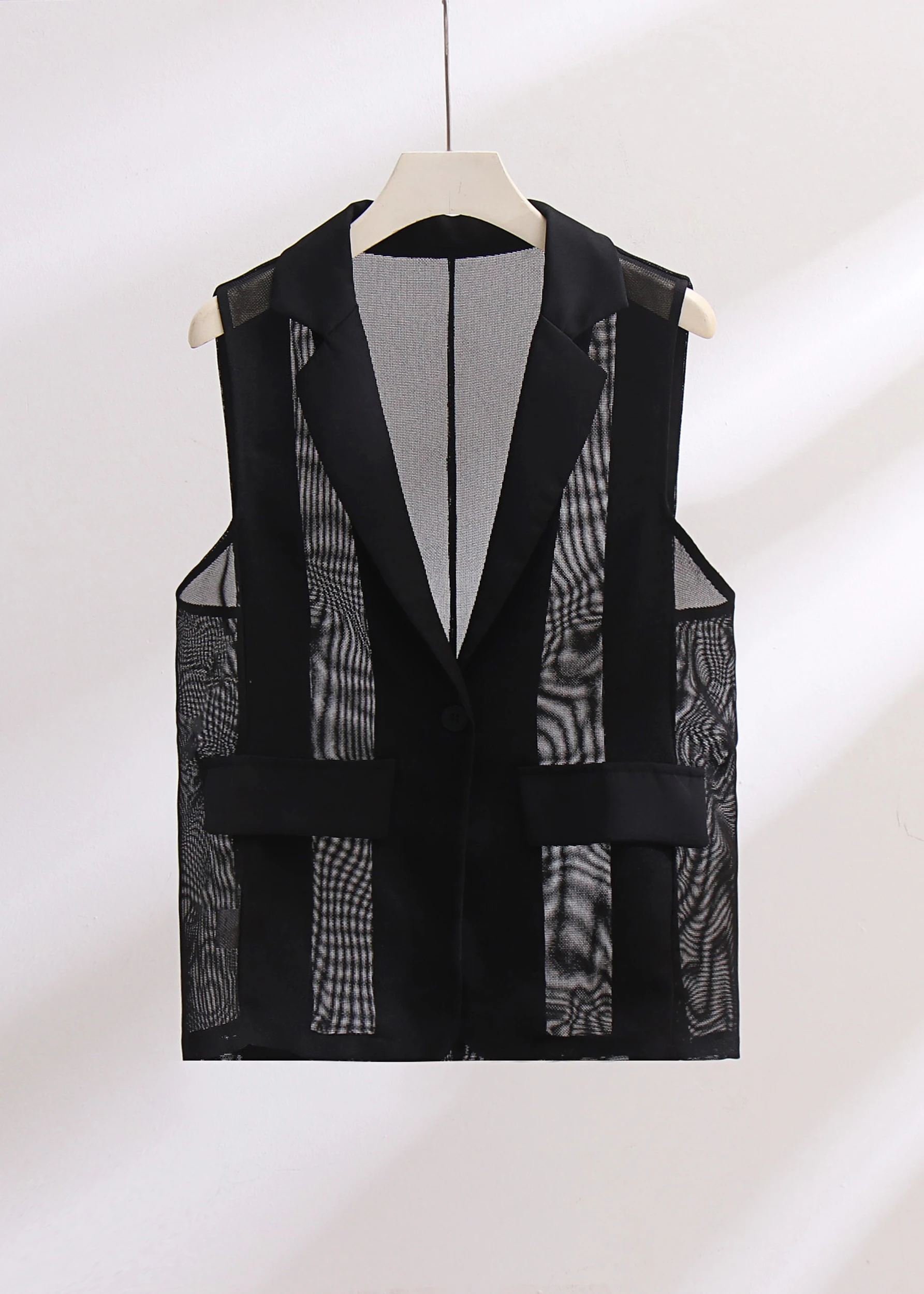 Сетчатый костюм безрукавка Летний Тонкий Элегантный Женский приталенный черный