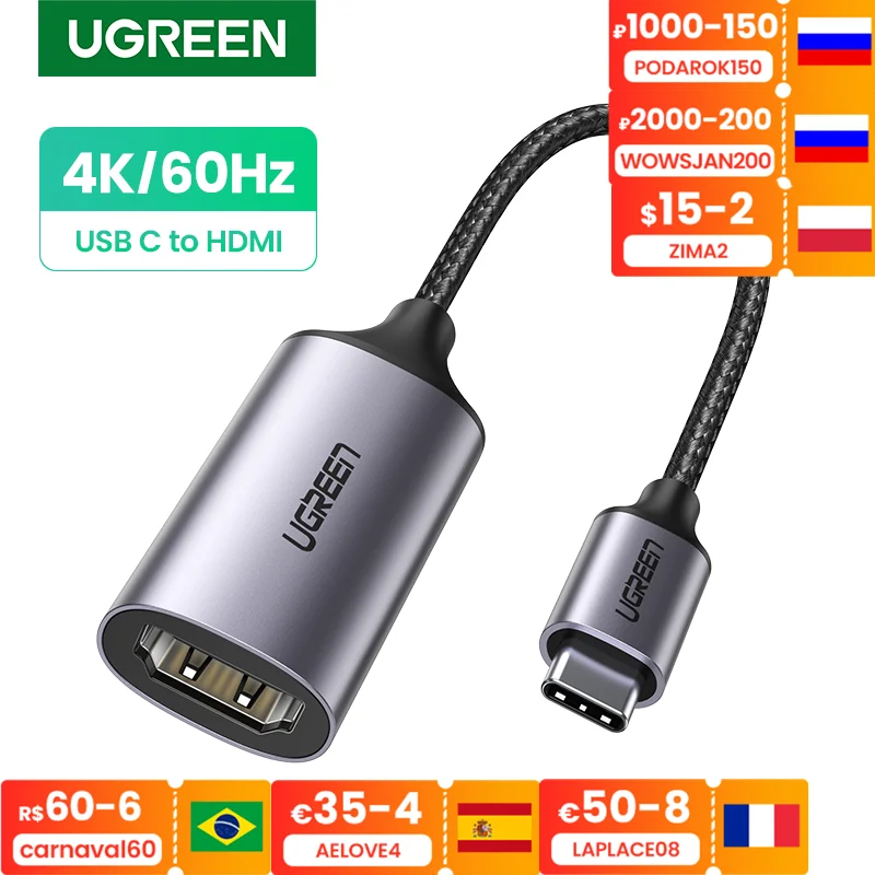 Ugreen tipo c para Hdmi Macho para Hdmi Adaptador para Samsung Cabo Adaptador Hdmi Thunderbolt 3 2.0 Fêmea Macbook Computador 4k Usb c
