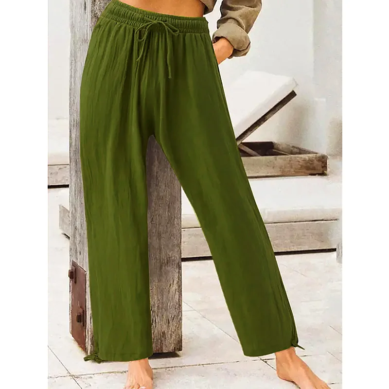 Sumer Wide-Leg Pants Women Thin Breathable Loose Leggings High Waist Mopping Pants Lady Casual Drawstring Long Trousers 2023 New