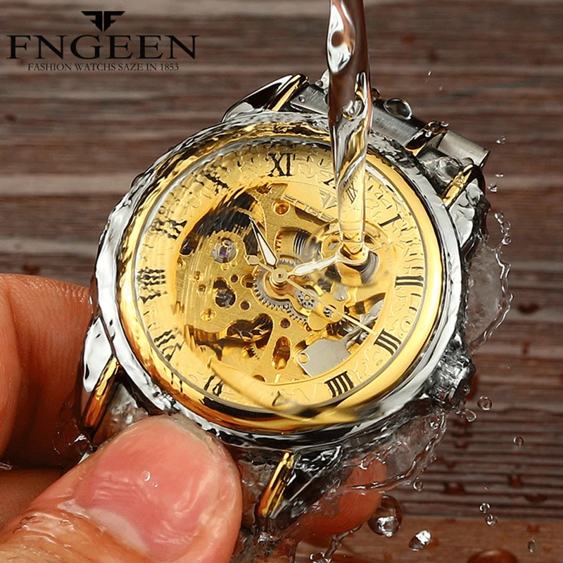 FNGEEN Couple Watches Luxury Automatic Skeleton Mechanical Watch Stainless Steel Waterproof Watches For Women Men Clock