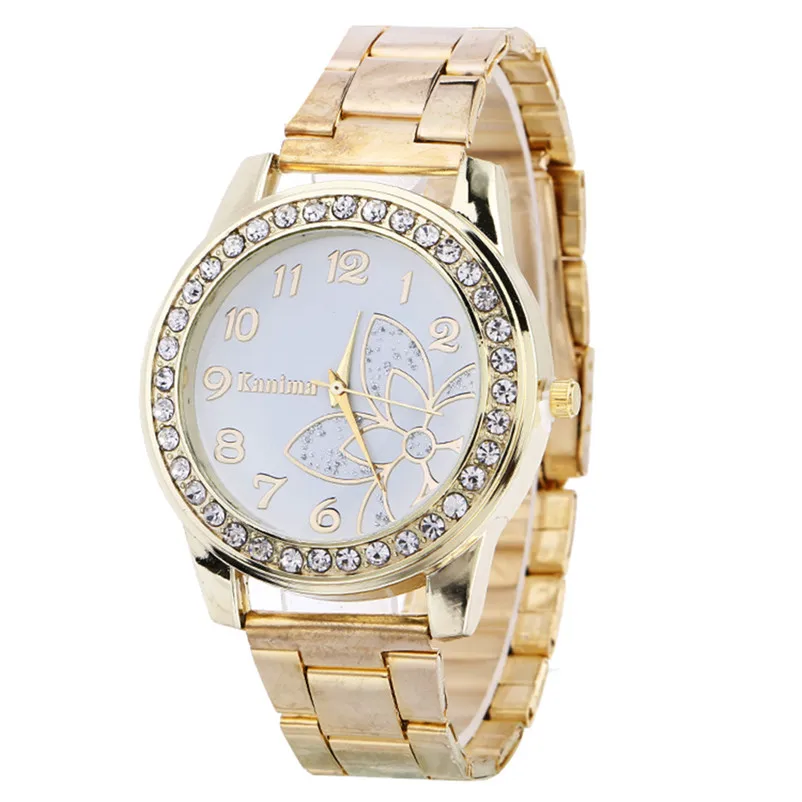 

NO.2-7555 Fashion Ladies Diamond Crystal Stainless Steel Analog Quartz Wrist Watch Relogio Feminino Best Gift
