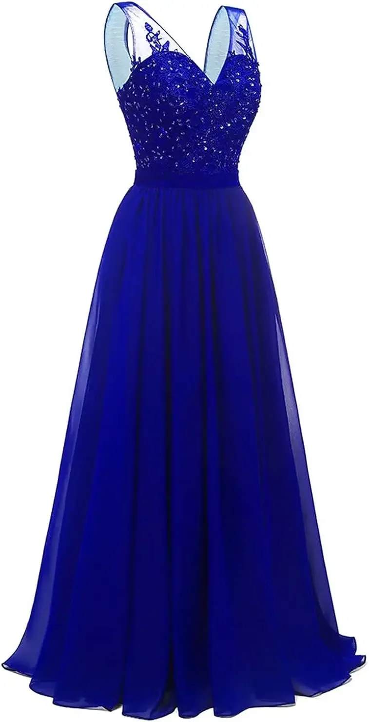 Бирюзовые шифоновые платья подружки невесты с v-образным вырезом длинные