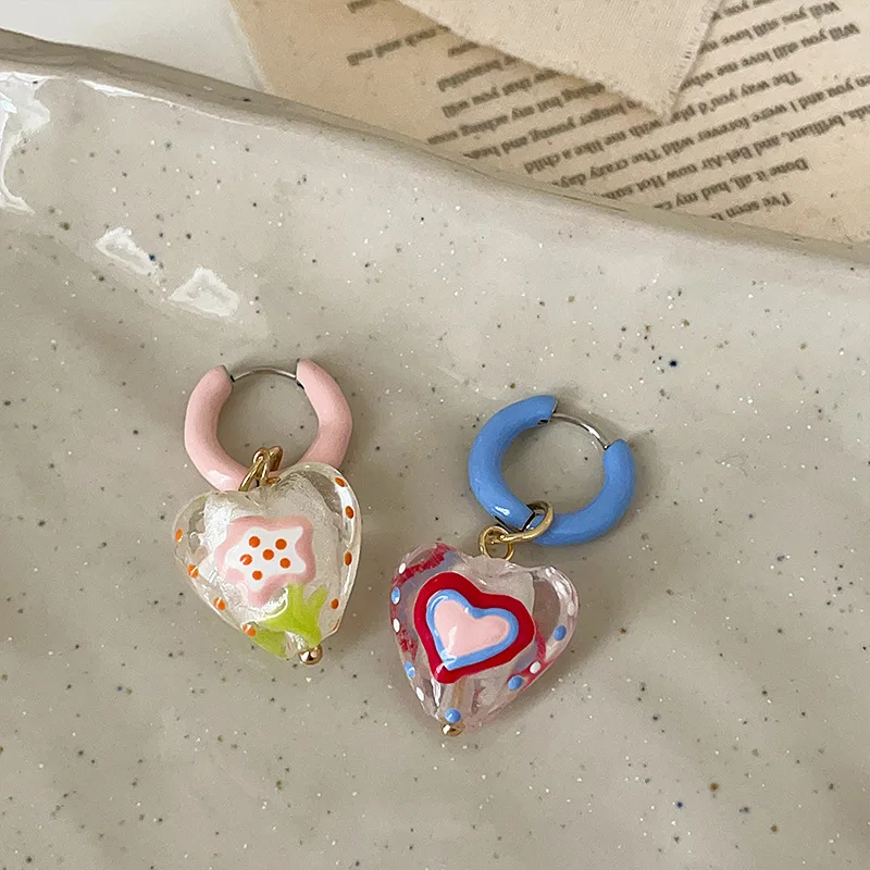 Серьги-капельки imixlot сердечки со стеклом