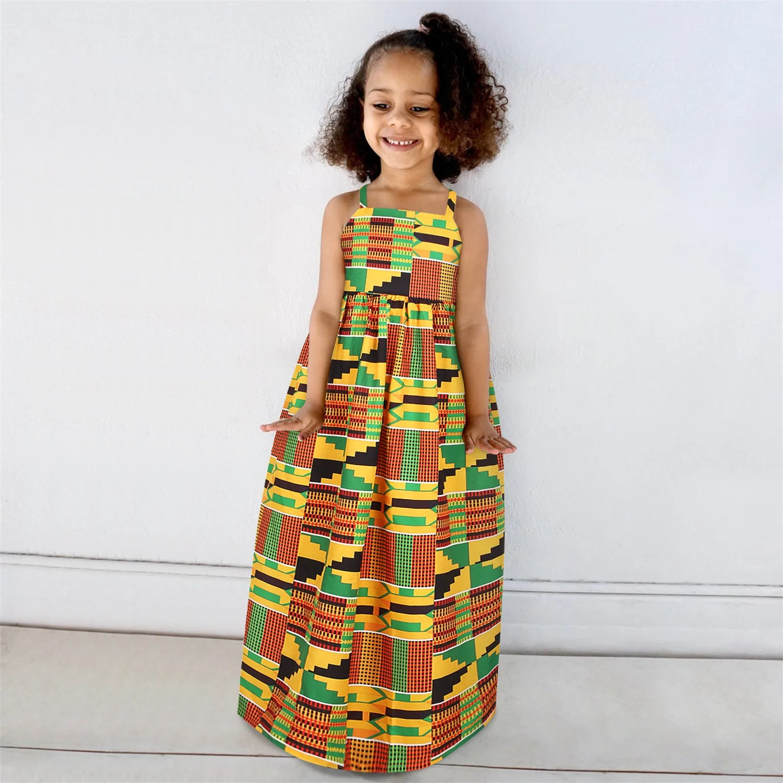 

Toddler Kids Baby Girls Casual Dress African Dashiki Traditional Style Sleeveless Strap Dress Backless Ankara Dress Outfits 1-6Y