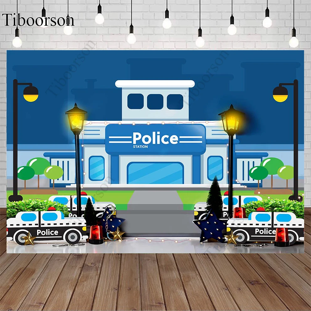 

Happy Birthday Party Baby Shower Police Station Photocall Backdrops Child Portrait Photography Background Studio Decor Banners