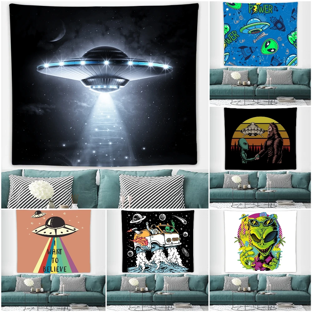 

Black Alien Spaceship UFO Tapestry Wall Hanging Wall Decor Tapestry Moda 230x180cm