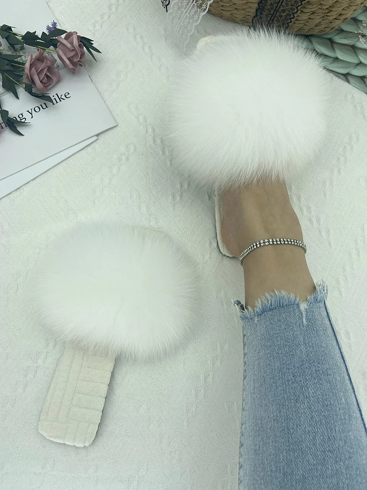 

Real Fur Slides Ladies Furry Slippers Luxury Flats With Natural Fur Flip Flops 2022 Soft Brand Woman Jelly Sandals Summer 41 42