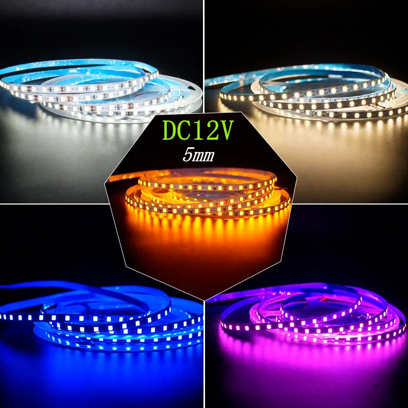 

Flexible 5mm SMD LED Strip Light DC12V 120LEDs/m White/Warm White/Red/Blue/Green PCB Bare Board Strip Light For Skirting Line