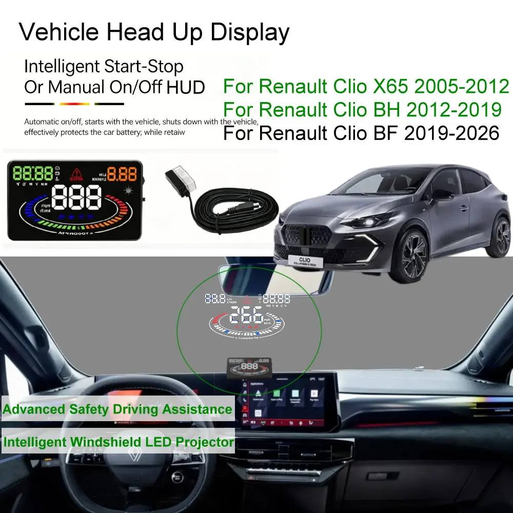 Фото Автомобильный проекционный дисплей HUD для Renault Clio X65 2005-2012, BH 2013-2019, BF 2020-2026, аксессуары для автомобильной электроники. №1