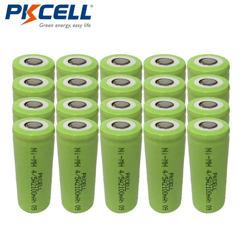 

20pcs/lot PKCELL 1.2V 4/5A Rechargeable NiMhBattery 2100mah 17430 4/5 A Ni-Mh Cell with Flat Top