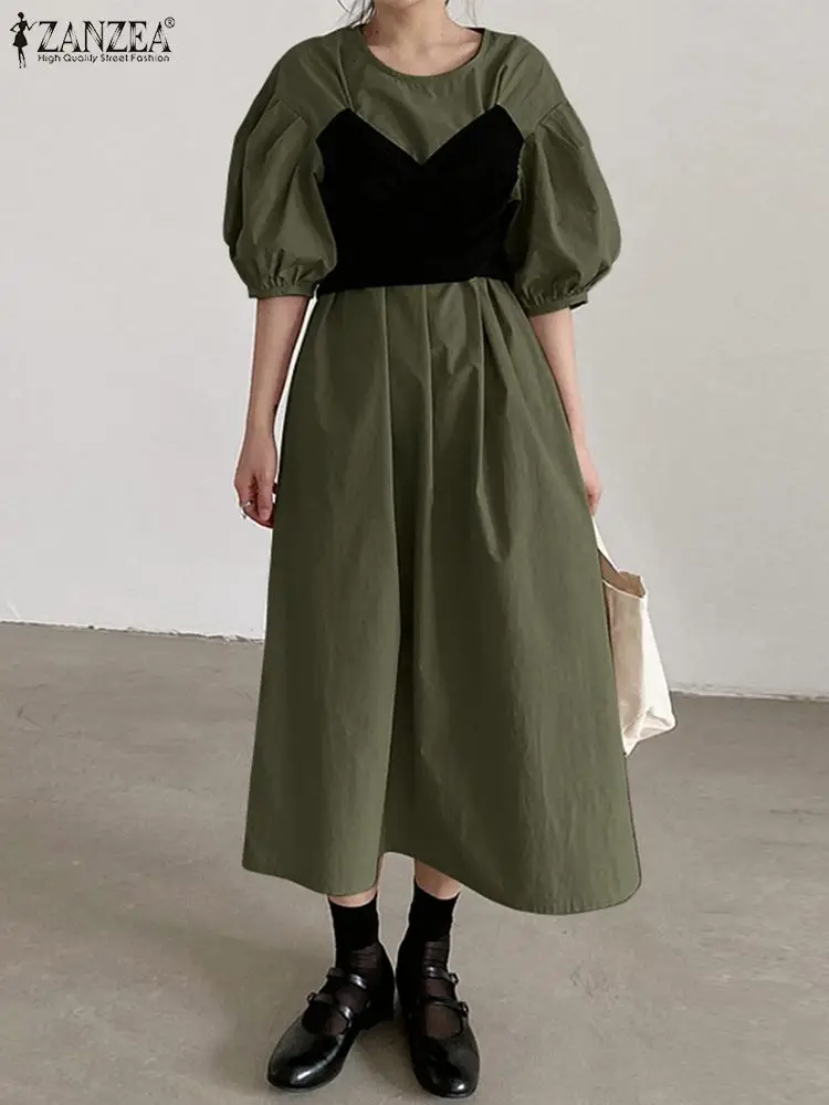 

Платье ZANZEA женское на шнуровке, праздничный элегантный однотонный вечерний сарафан оверсайз с коротким рукавом, лето 2022