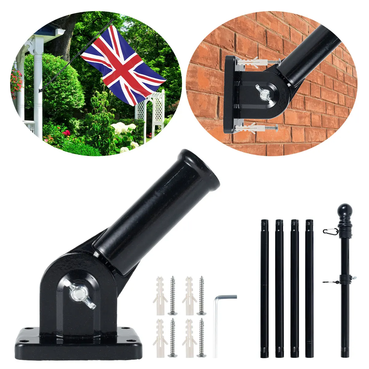

L Flag Pole Kit 6FT Flagpole Kit for American Flag Metal Flagpole with Mounting Bracket Stainless Steel Flag and Pole Set for