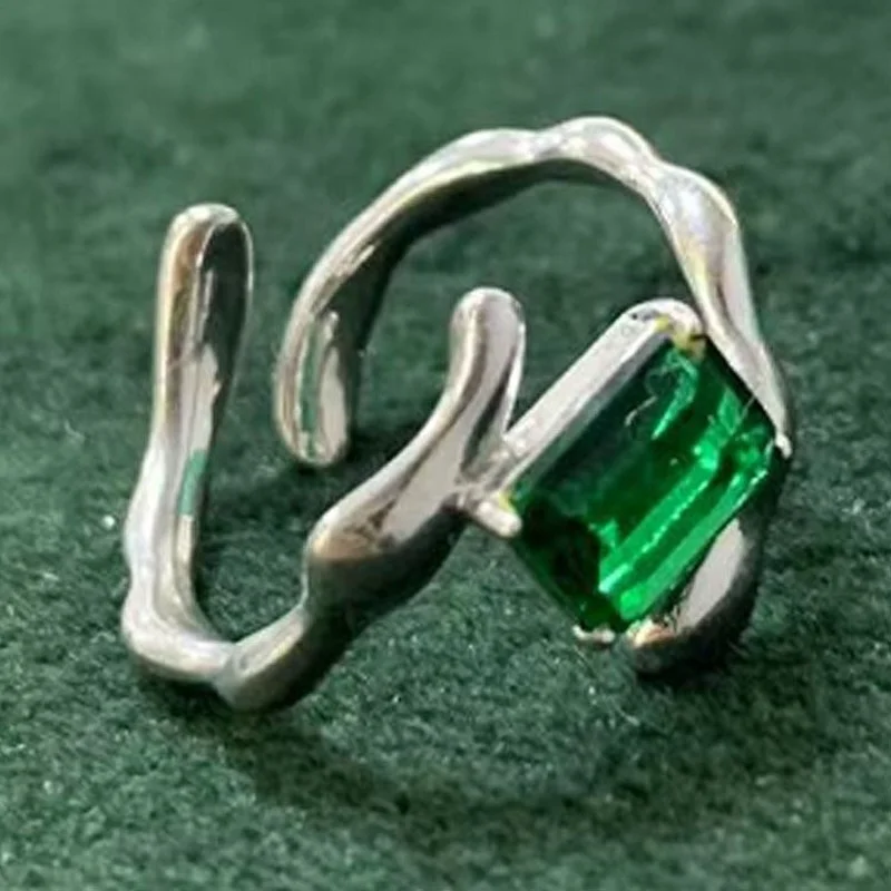 

Creative Branch Green Square Crystal Open Adjustable Copper Ring for Women Female Party Wedding Wholesale Jewelry