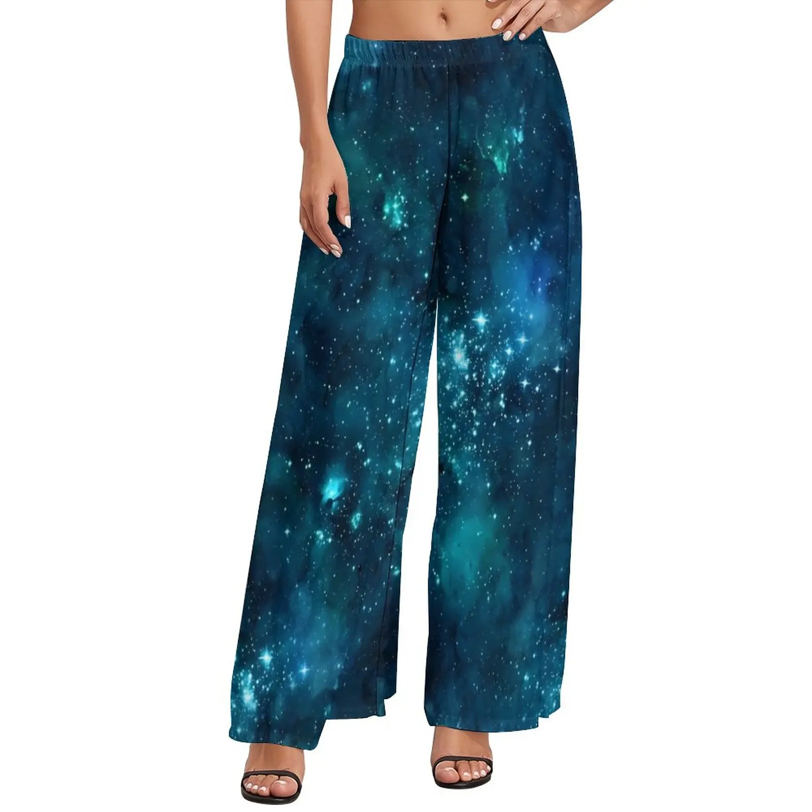 

Брюки астрономические с широкими штанинами, уличная одежда с космическим принтом, пикантные прямые брюки с эластичным завышенным поясом, большие размеры 4XL 5XL